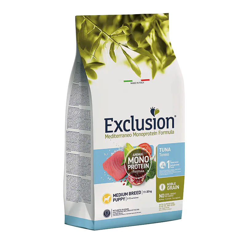 Exclusion Noble Grain Atum p/Cachorro Médio 12Kg