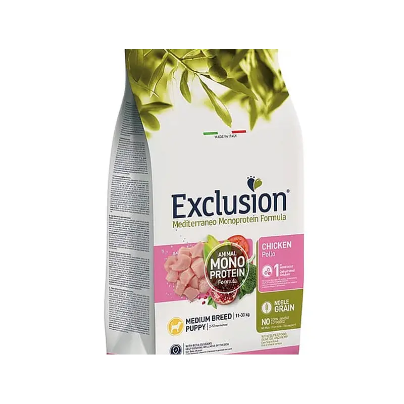 Exclusion Noble Grain Frango p/Cachorro Raça Média 12Kg