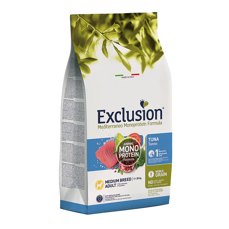 Exclusion Noble Grain Atum p/Adulto Médio 12Kg