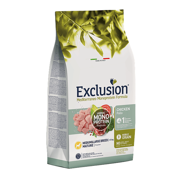 2x Exclusion Noble Grain Mature Frango p/Adulto Médio/Grande 12Kg 