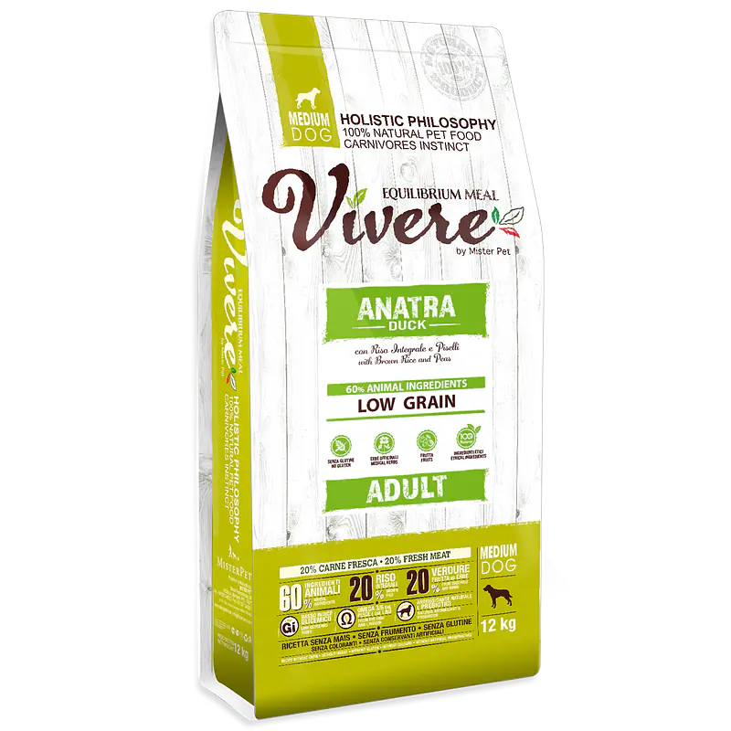 Vivere Low Grain Adulto Médio Pato 12kg