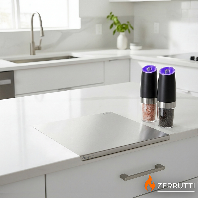 Set Gourmet: Salero y Pimentero Eléctrico y Tabla de Picar en Acero Inoxidable 2