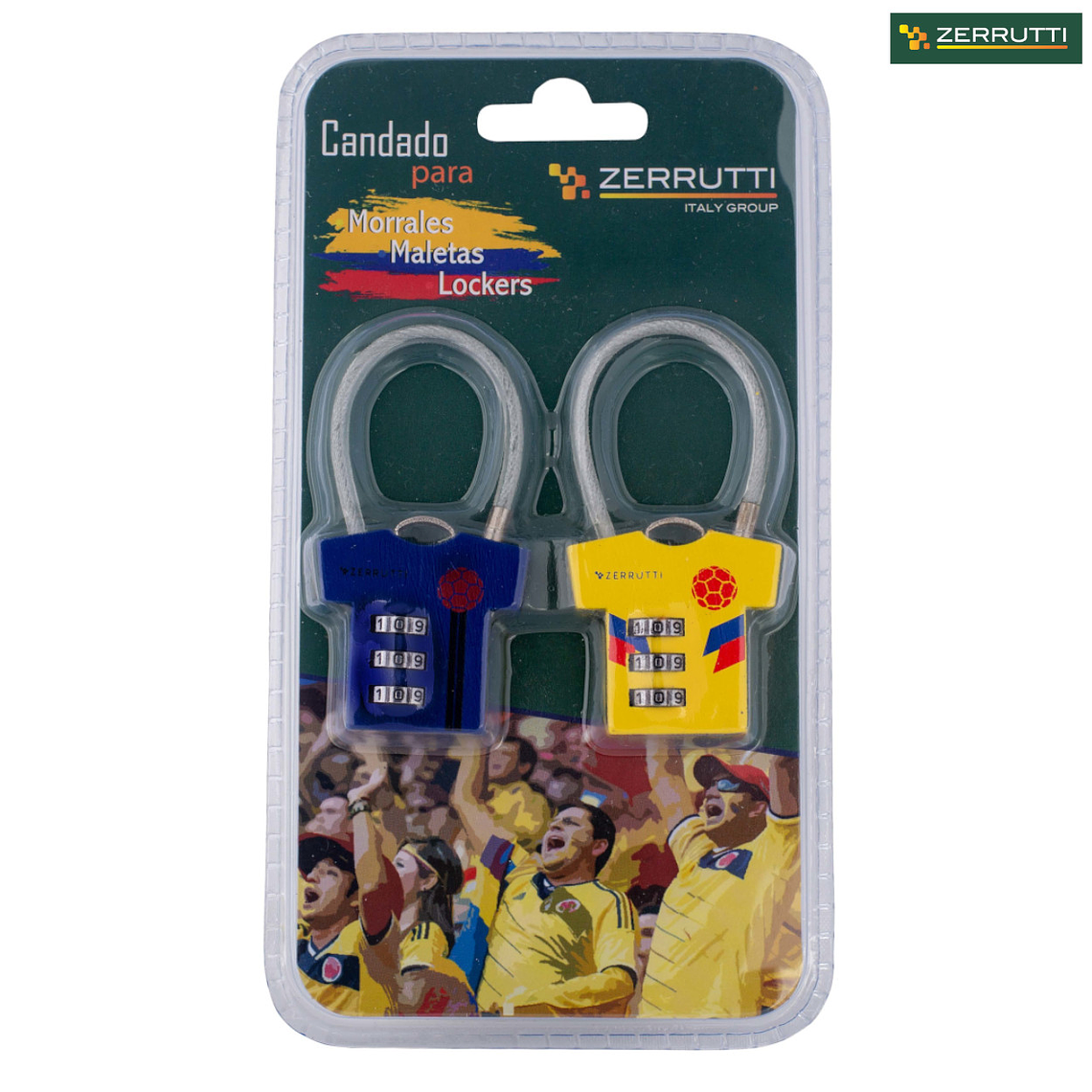 Candado Futbolero, Clave, Guaya en Acero, Colombia. Caja 12 Blisters 2