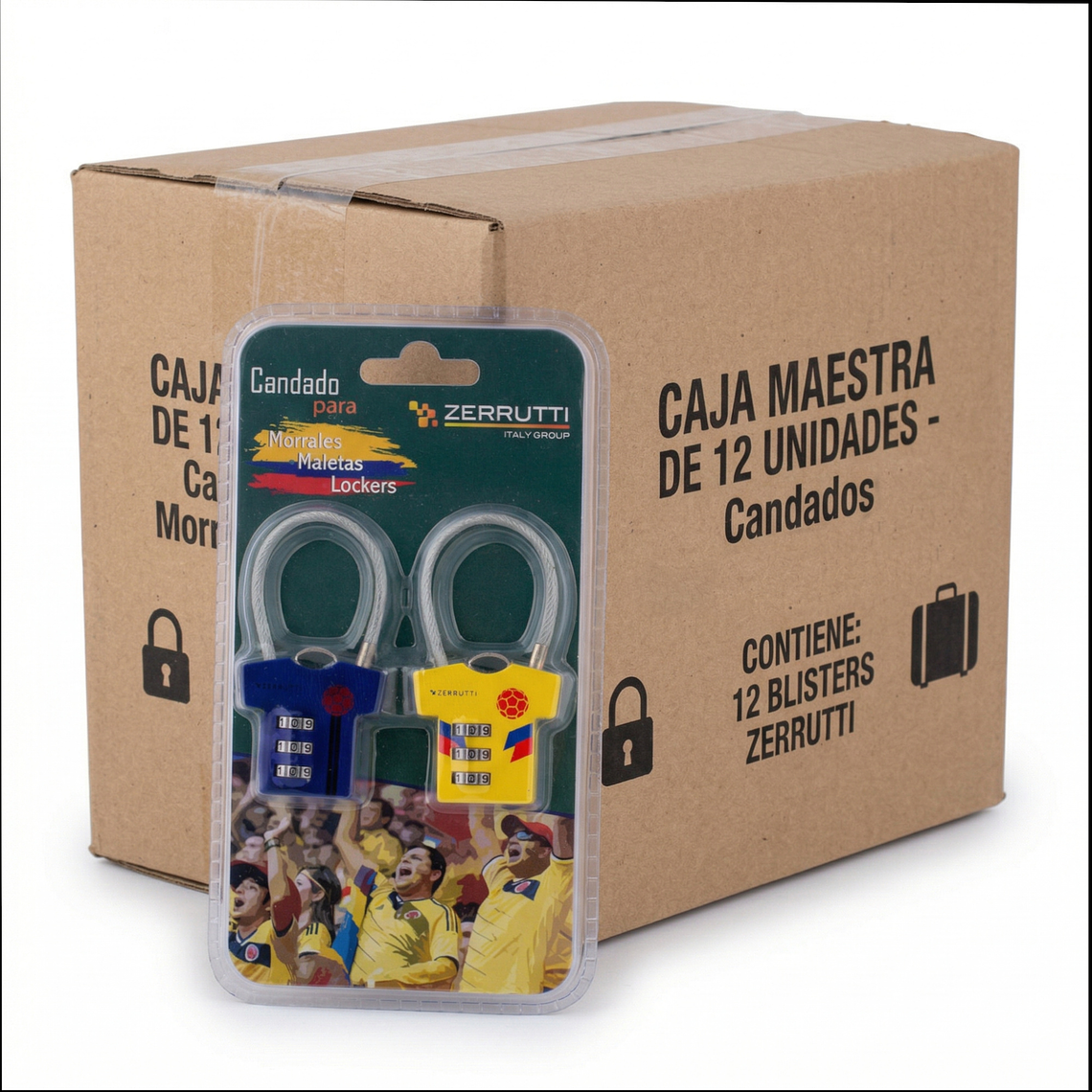 Candado Futbolero, Clave, Guaya en Acero, Colombia. Caja 12 Blisters 1