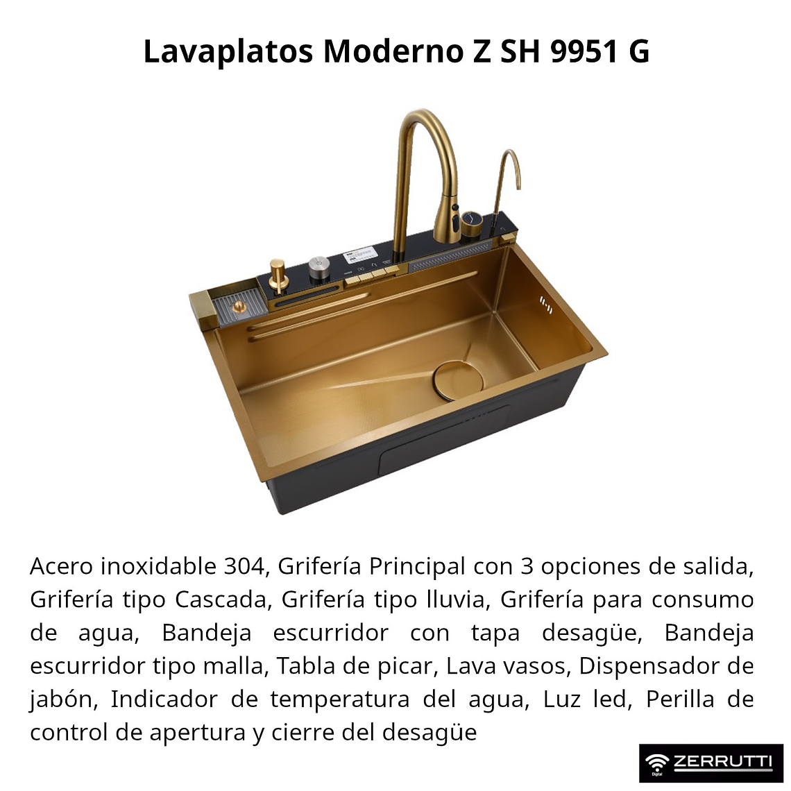 Lavaplatos Moderno Multifuncional 9951 en Acero Inoxidable. 75x45 Cm 2