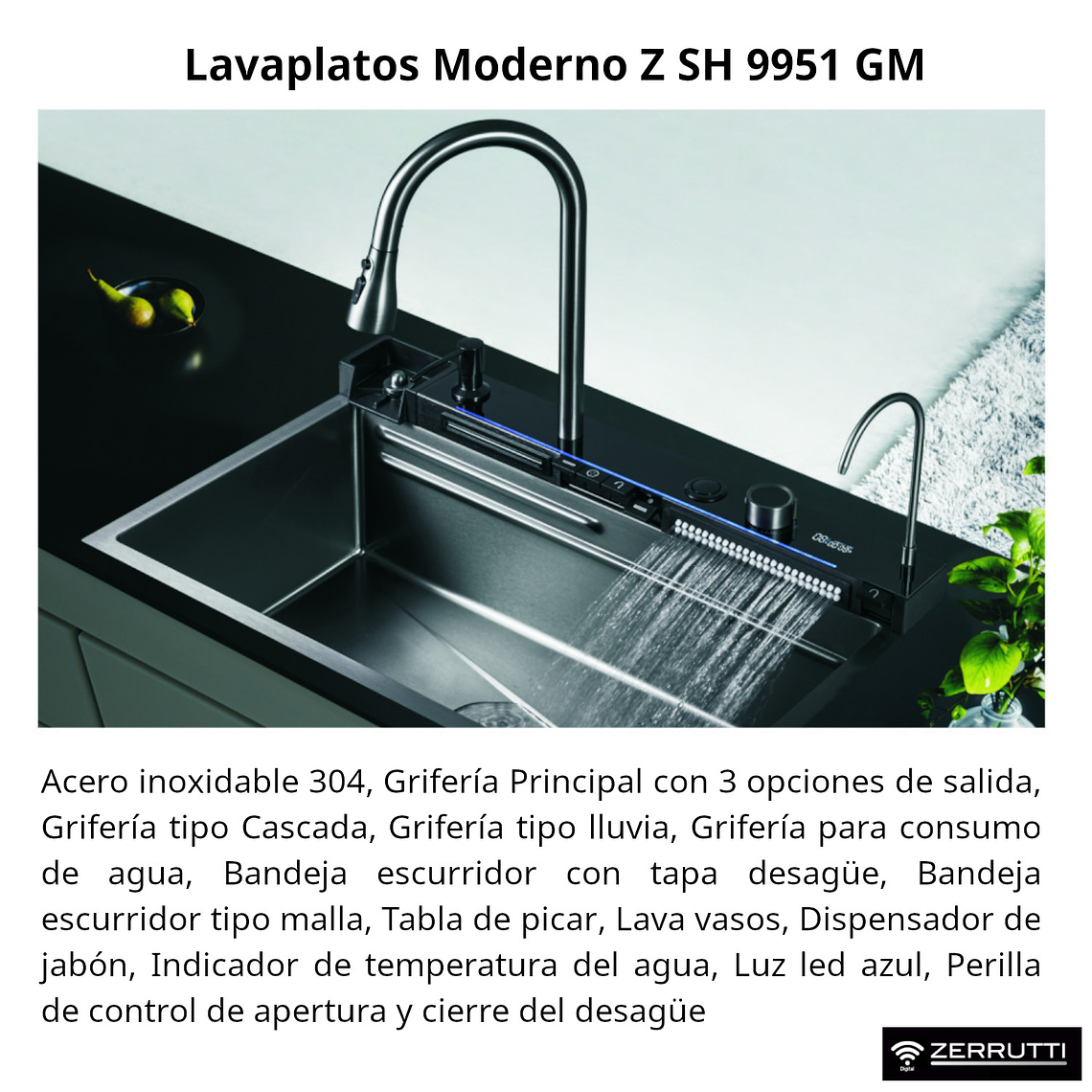 Lavaplatos Moderno Multifuncional 9951 en Acero Inoxidable. 75x45 Cm 8