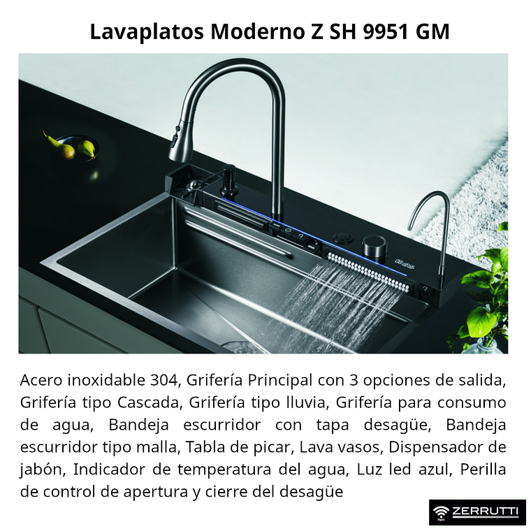 Lavaplatos Moderno Multifuncional 9951 en Acero Inoxidable. 75x45 Cm 8