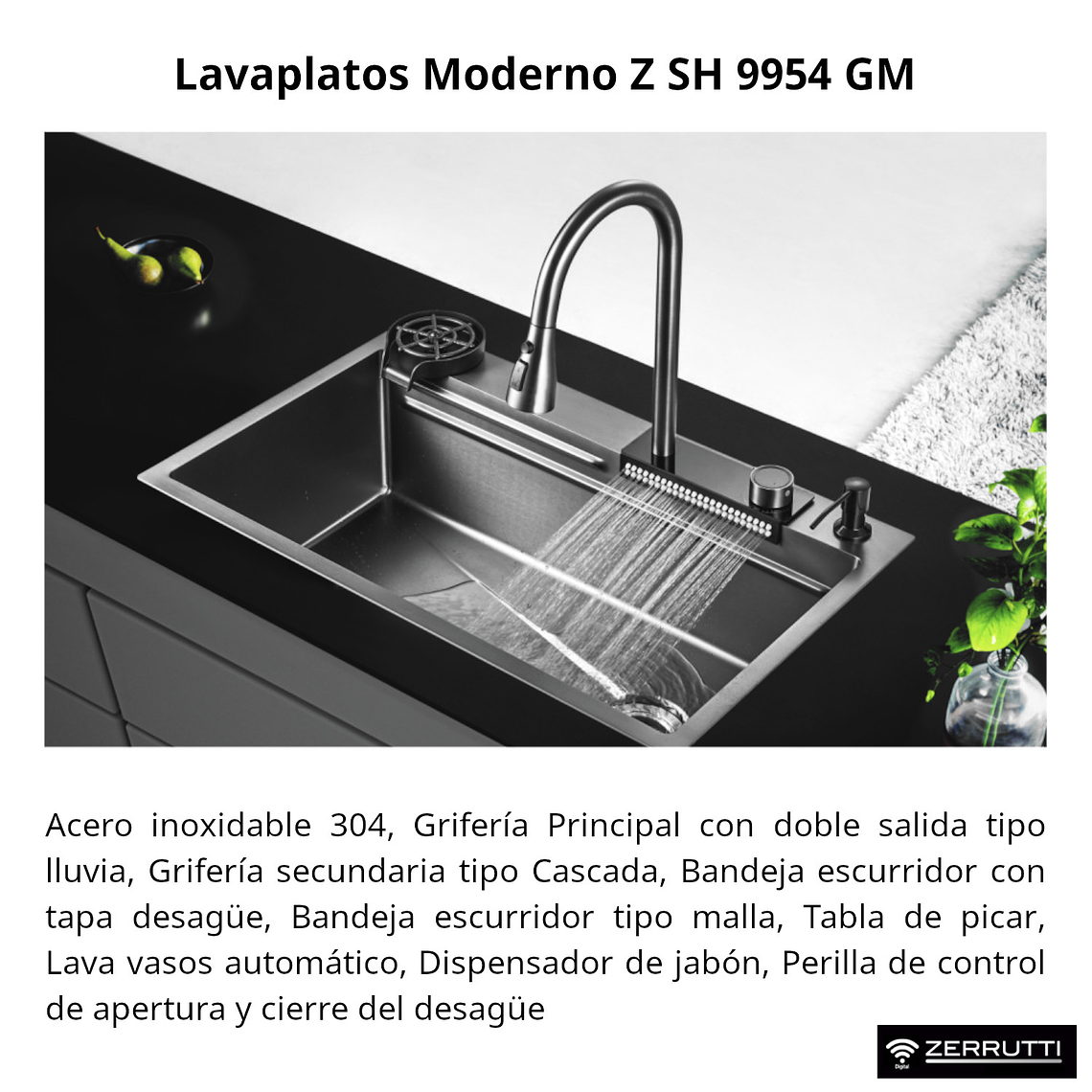 Lavaplatos Moderno Multifuncional 9954 en Acero Inoxidable. 75x45 Cm 4