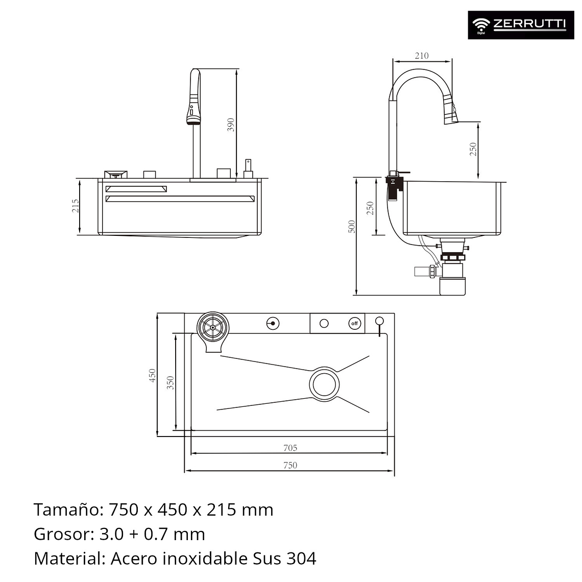 Lavaplatos Moderno Multifuncional 9954 en Acero Inoxidable. 75x45 Cm 5