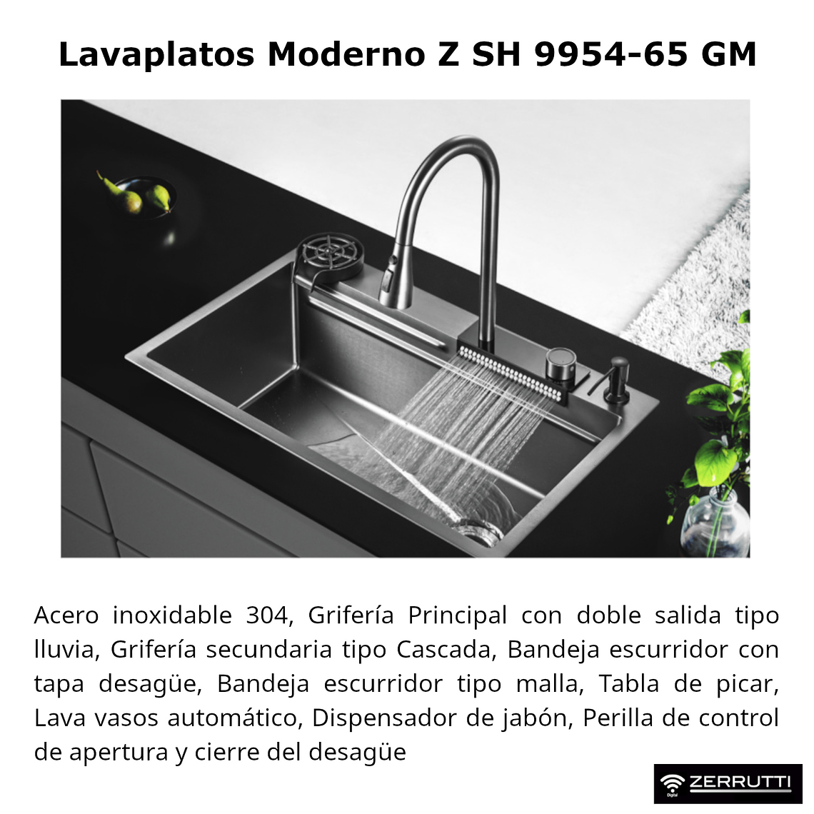 Lavaplatos Moderno Multifuncional 9954-65 en Acero Inoxidable. 65x45 Cm 3