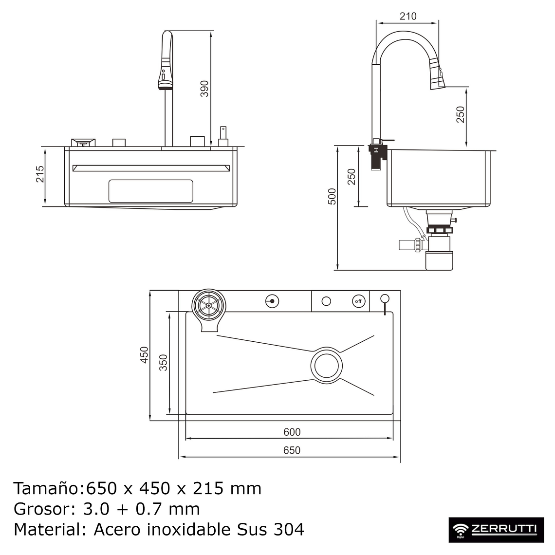 Lavaplatos Moderno Multifuncional 9954-65 en Acero Inoxidable. 65x45 Cm 5