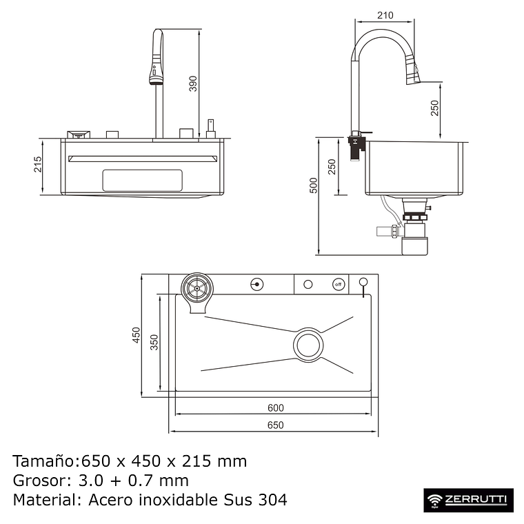 Lavaplatos Moderno Multifuncional 9954-65 en Acero Inoxidable. 65x45 Cm 5
