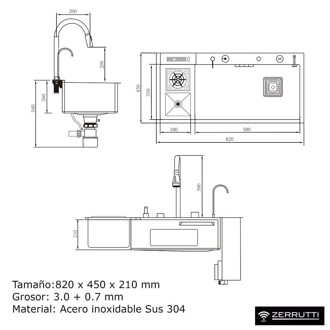 Lavaplatos Moderno Multifuncional 9959 en Acero Inoxidable. 82x45 Cm 4