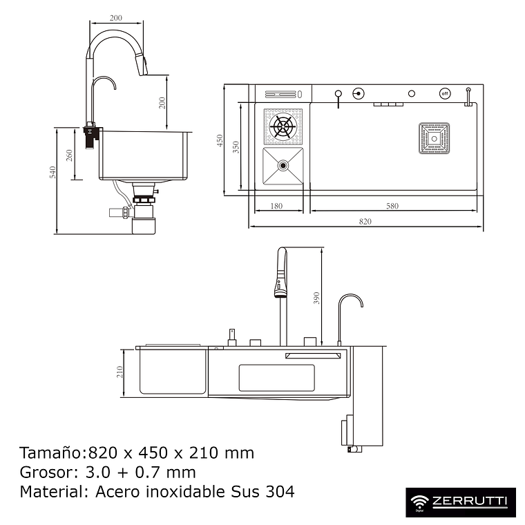Lavaplatos Moderno Multifuncional 9959 en Acero Inoxidable. 82x45 Cm 4
