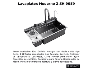 Lavaplatos Moderno Multifuncional 9959 en Acero Inoxidable. 82x45 Cm