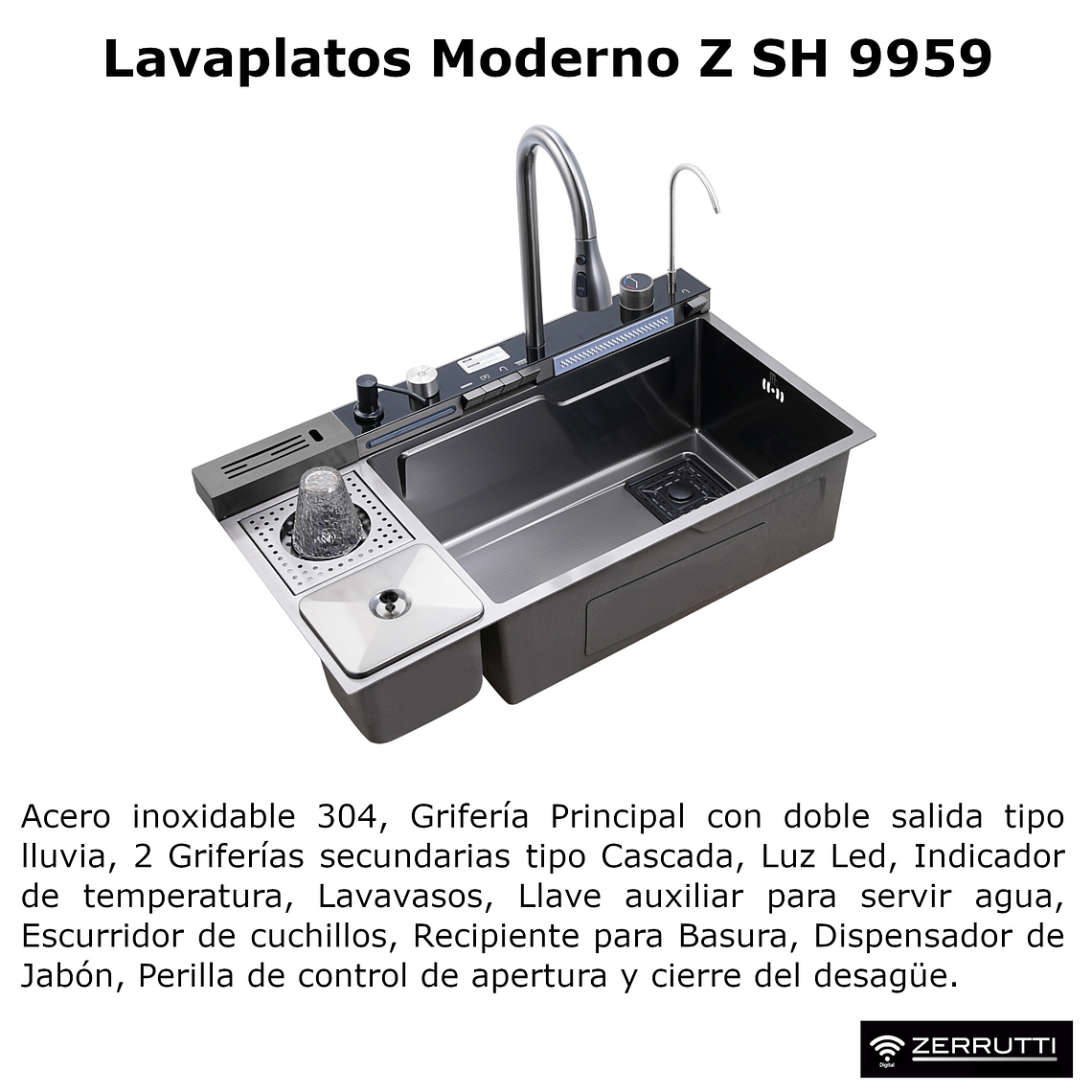 Lavaplatos Moderno Multifuncional 9959 en Acero Inoxidable. 82x45 Cm 2