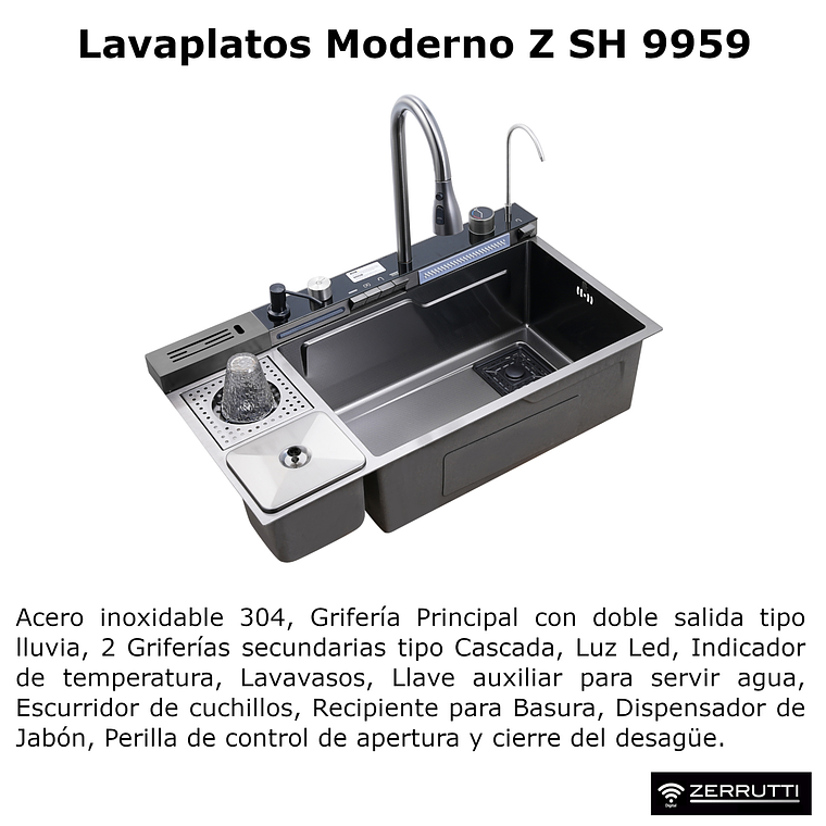 Lavaplatos Moderno Multifuncional 9959 en Acero Inoxidable. 82x45 Cm 2