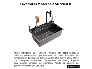 Lavaplatos Moderno Multifuncional 9960 en Acero Inoxidable. 75x45 Cm