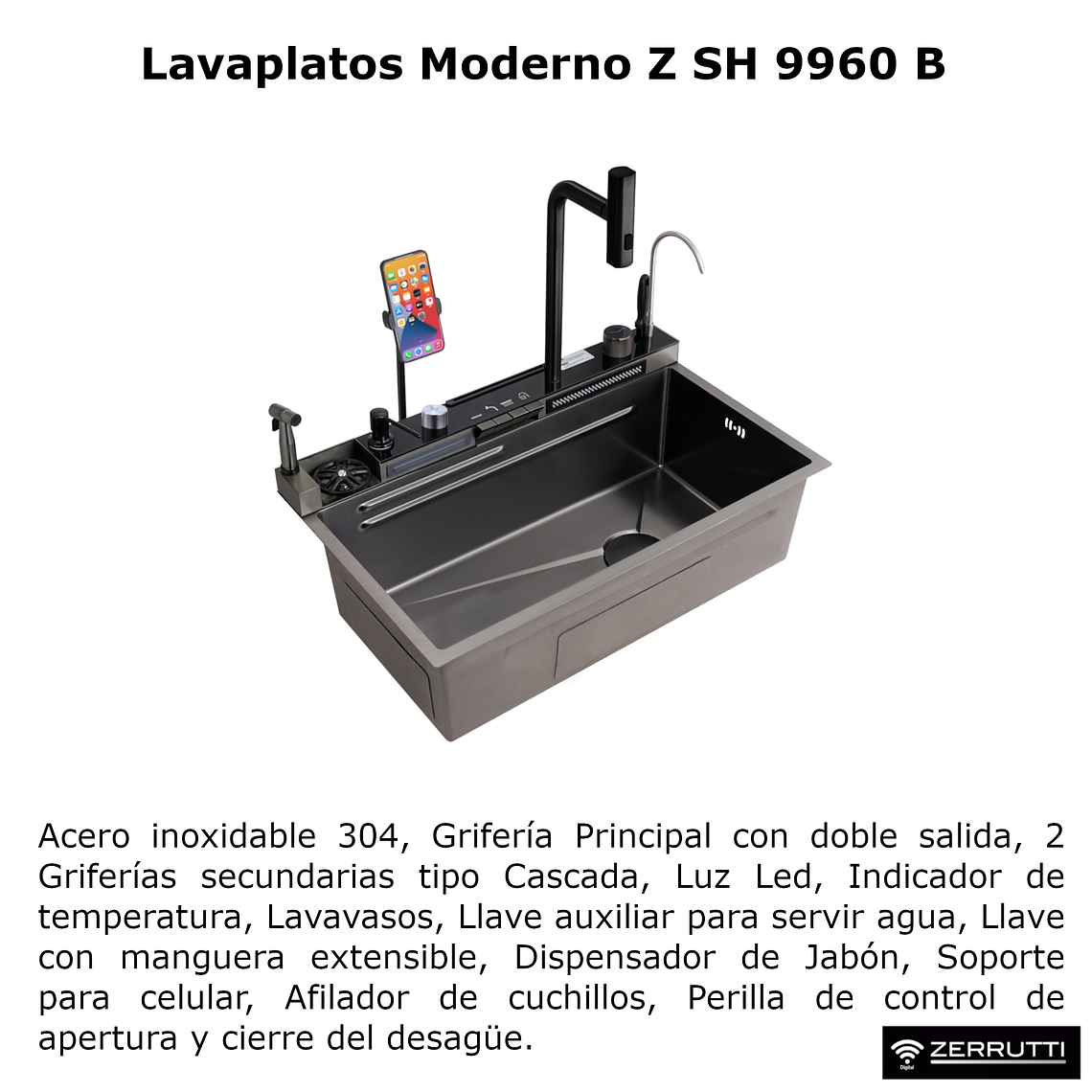 Lavaplatos Moderno Multifuncional 9960 en Acero Inoxidable. 75x45 Cm 2