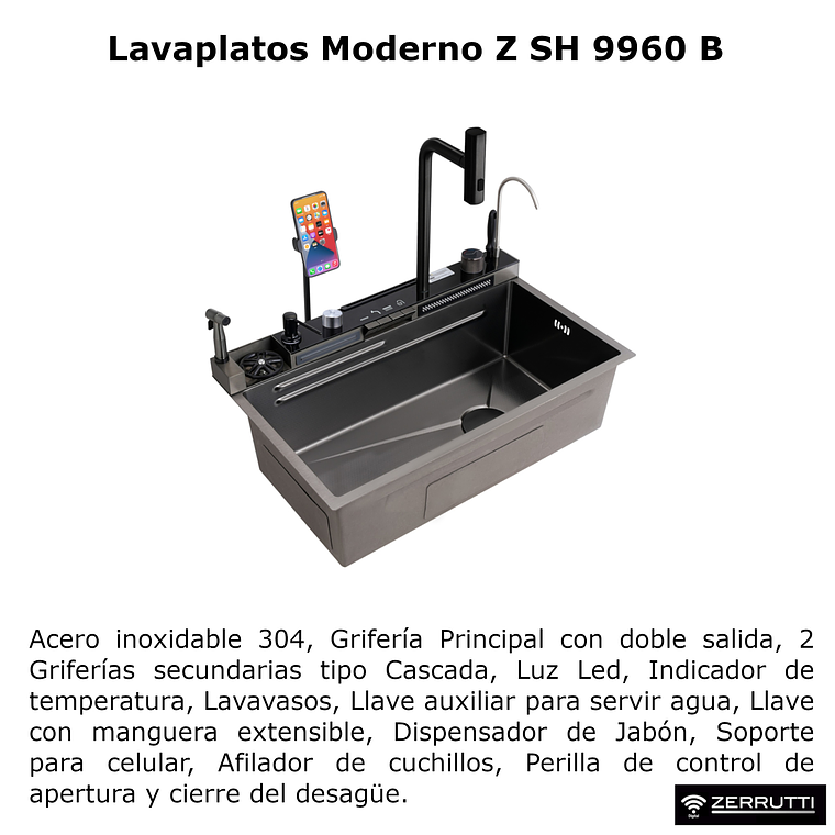 Lavaplatos Moderno Multifuncional 9960 en Acero Inoxidable. 75x45 Cm 2