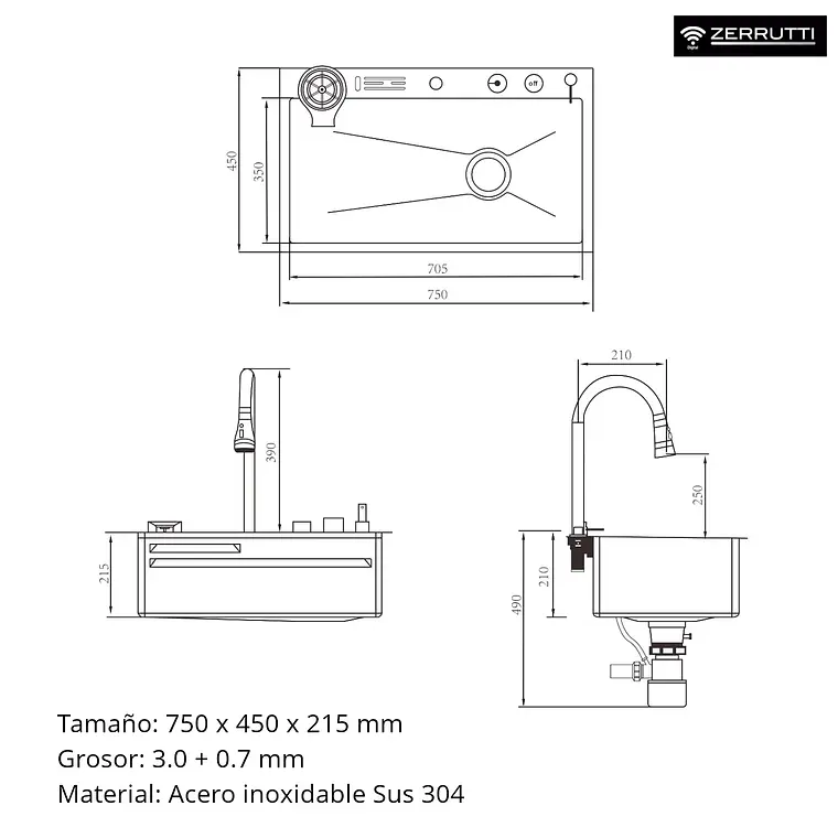 Lavaplatos Moderno Multifuncional 9954 YC en Acero Inoxidable con escurridor de cuchillos 6