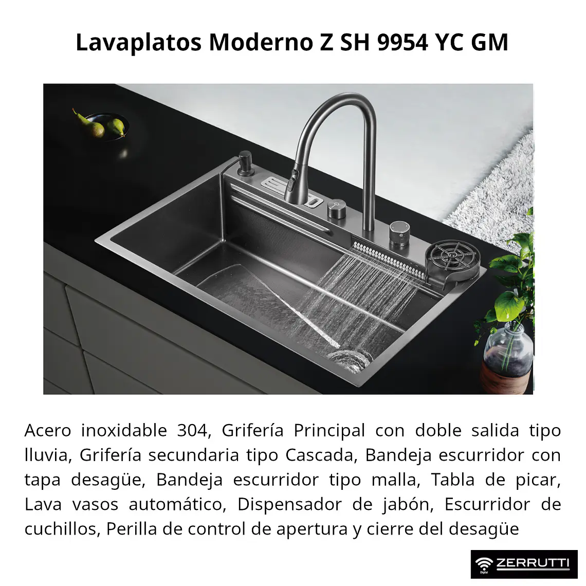 Lavaplatos Moderno Multifuncional 9954 YC en Acero Inoxidable con escurridor de cuchillos 4