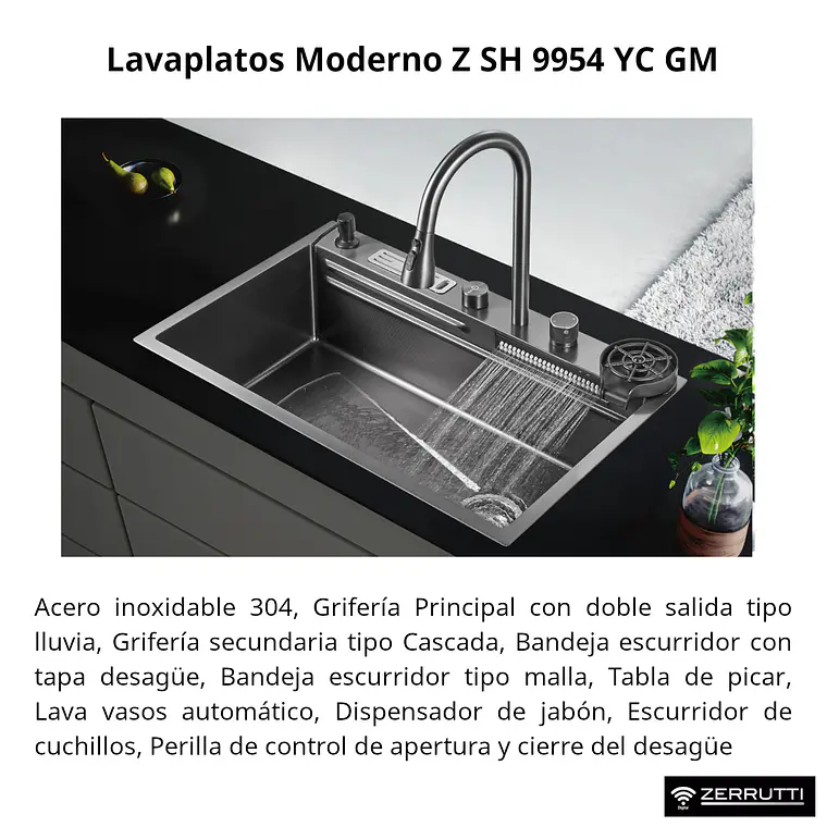 Lavaplatos Moderno Multifuncional 9954 YC en Acero Inoxidable con escurridor de cuchillos 4