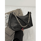 Bolso baguette con cocodrilo negro 1