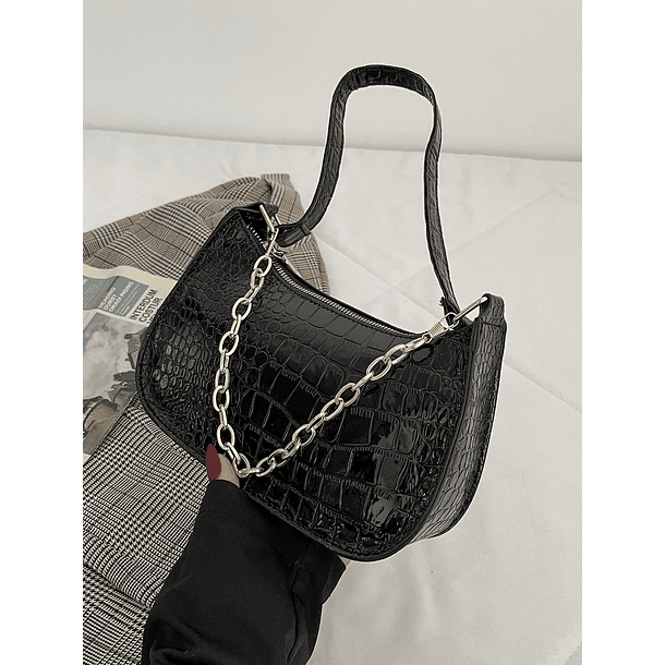 Bolso baguette con cocodrilo negro 5