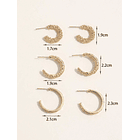 3 pares/set Pendientes de aro abierto con textura 4