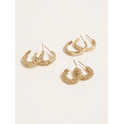 3 pares/set Pendientes de aro abierto con textura 2