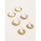 3 pares/set Pendientes de aro abierto con textura 3