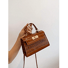 Bolso cuadrado mini con solapa con cocodrilo CAFÉ 1