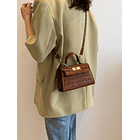 Bolso cuadrado mini con solapa con cocodrilo CAFÉ 4