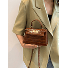 Bolso cuadrado mini con solapa con cocodrilo CAFÉ 5