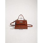 Bolso cuadrado mini con solapa con cocodrilo CAFÉ 7