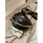 Riñonera con diseño de cocodrilo con diseño de cadena NEGRO  2