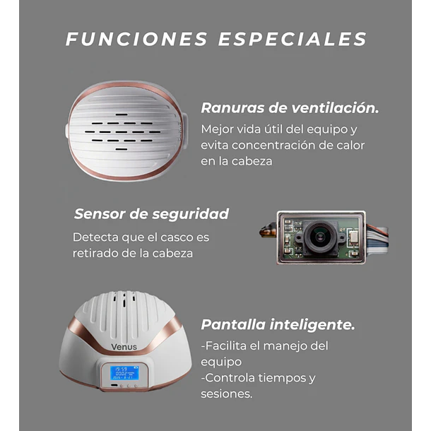 Venus Vita-X: Casco Láser (LLLT) fortalece el folículo desde la raíz. 8