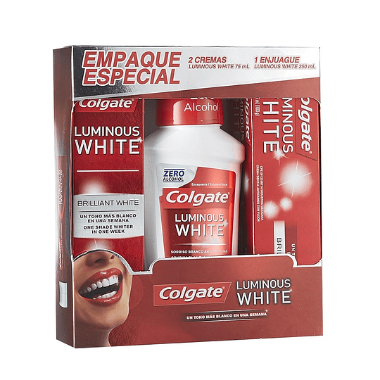 Crema Dental Colgate Luminous White 75 ml x2 + Enjuague Bucal Colgate Luminous White 250 ml Oferta