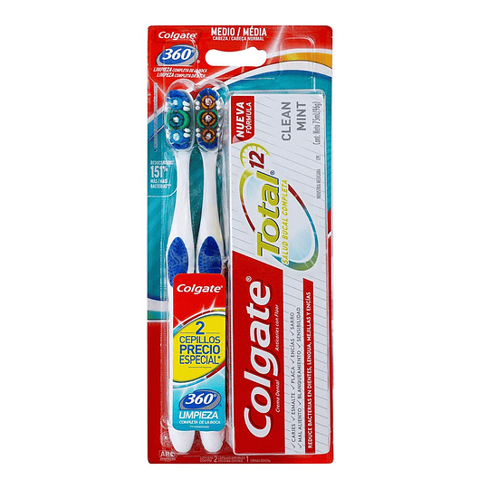 Cepillo Dental Colgate 360 2 Unidades + Crema Dental Total 12 75 ml Oferta