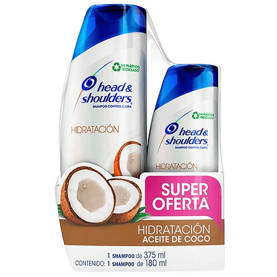 Shampoo Head And Shoulders 375 ml + Shampoo Head And Shoulders 180 ml Aceite de Coco Oferta