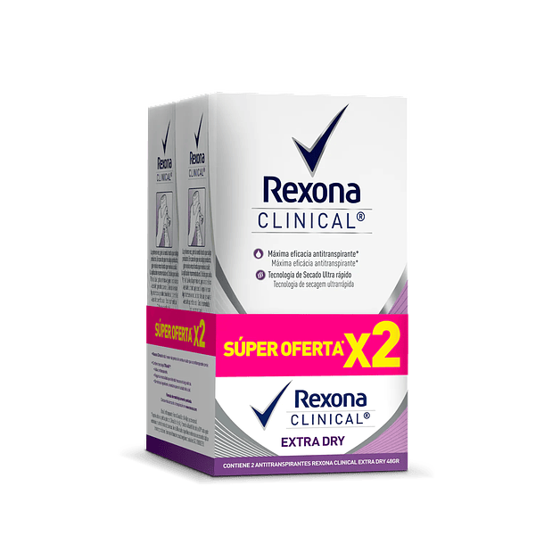 Desodorante Rexona Clinical Crema Mujer 48 gr 2 Unidades Extra Dry Oferta