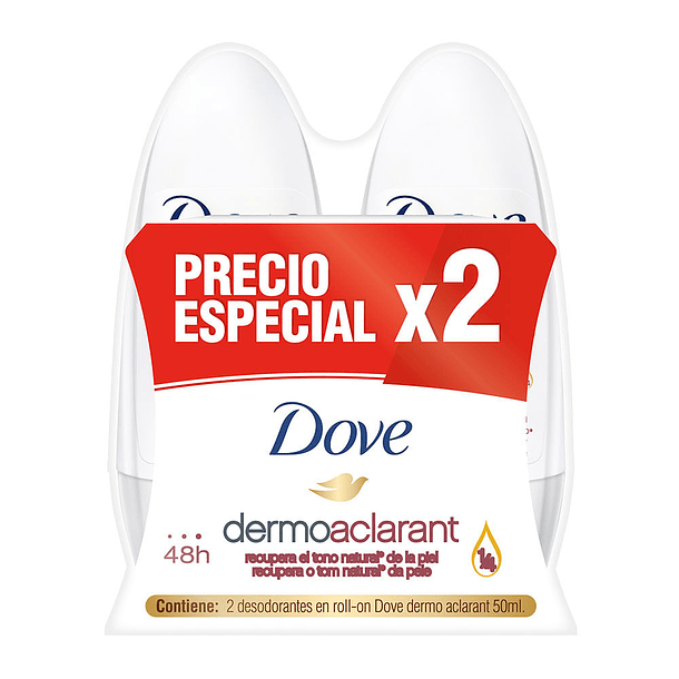 Desodorante Dove Roll On 50 ml Dermo Aclarant 2 Unidades Oferta
