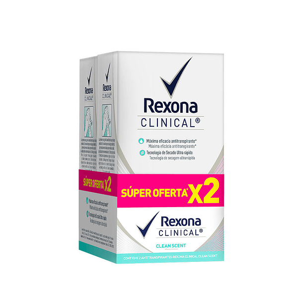 Desodorante Rexona Clinical Crema Dama 48 gr 2 Unidades Clean Scent