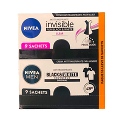 Desodorante Nivea 18 Sobres Men/Women Black & White Crema