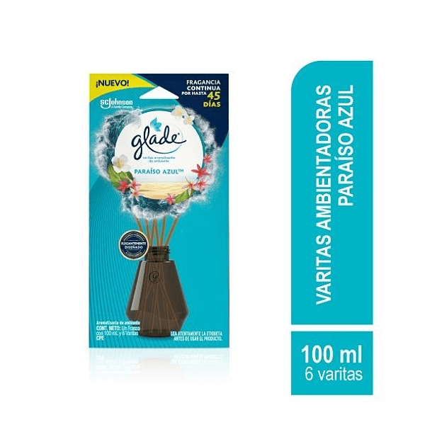 Ambientador Glade Varitas 100 ml Paraiso Azul