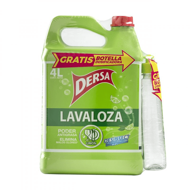 Lavaloza Liquido Dersa 4000 ml Limon +  Dispensador 400ml Oferta