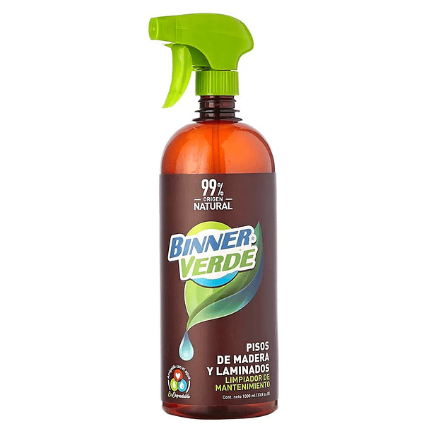 Limpiador De Mantenimiento Pisos De Madera y Laminado Binner Verde 1000 ml Spray 99% Origen Natural