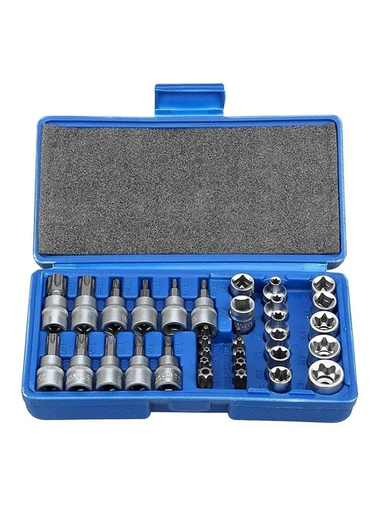 Juego De Dados Torx Tipo Estrella Macho Y Hembra 3/8  34pcs 1