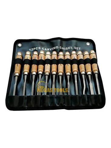 Set 12 Gubias Profesional Acero Mango Madera + Estuche Cuero 1